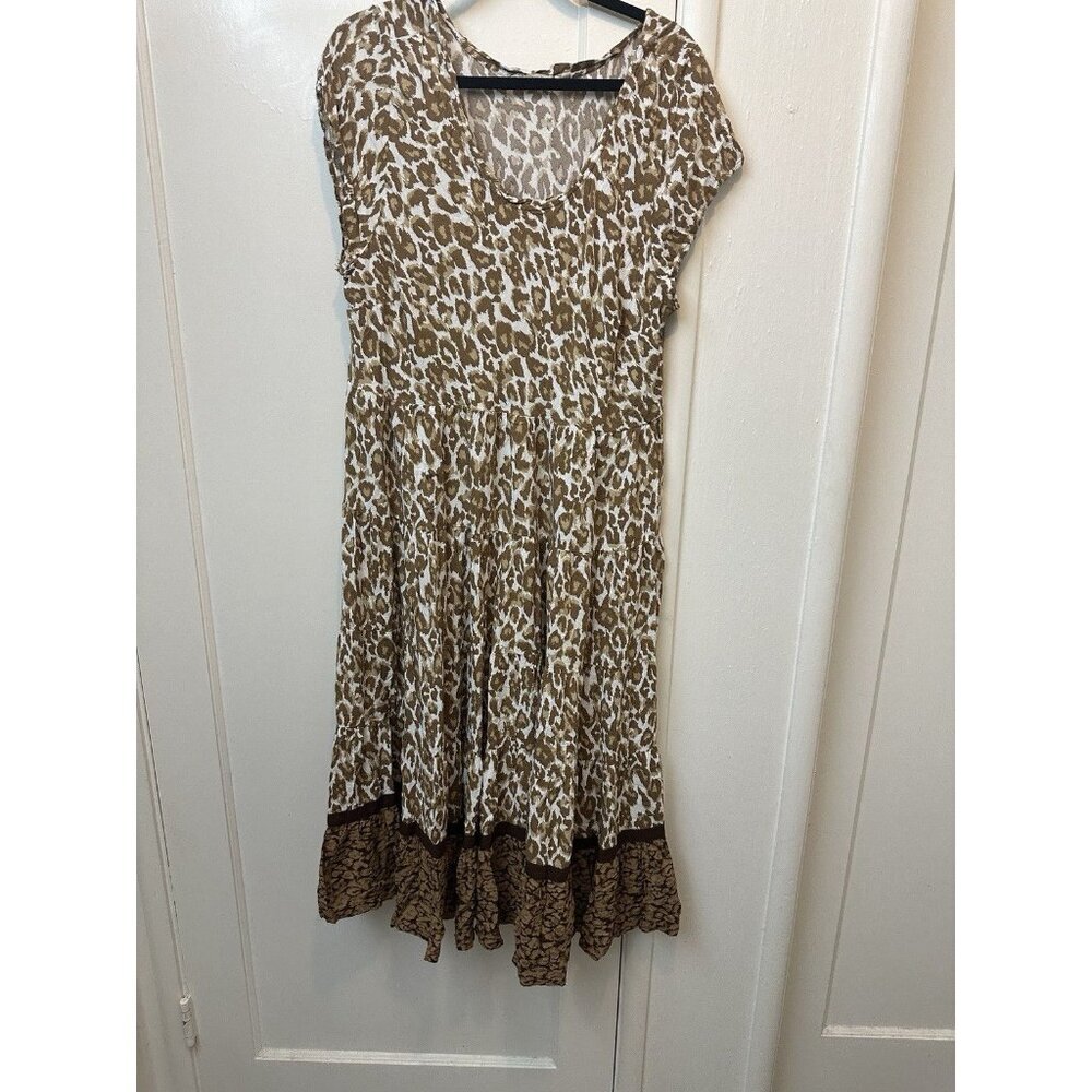 Soft Surroundings Leopard Maxi Dress Womens Plus Sz 3x Mocha‎ Brown Scoop Neck